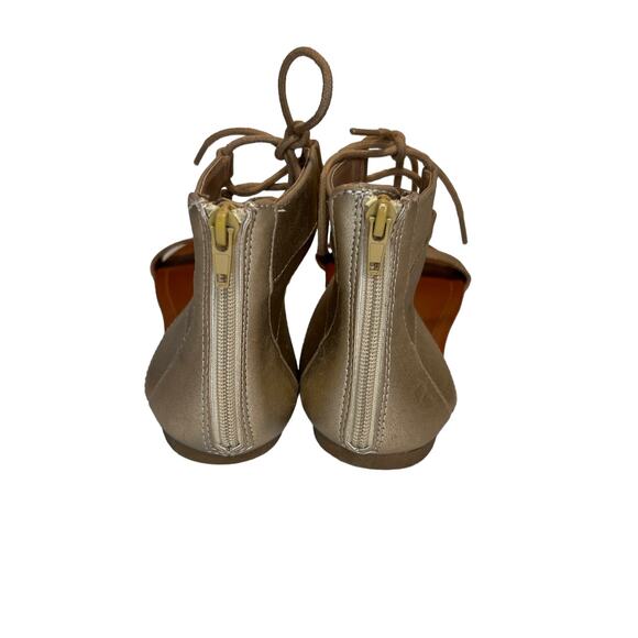 Report Gia Metallic Gold Lace Up Gladiator Flat Sandals Size 8 Zip Back Closure - Picture 7 of 9